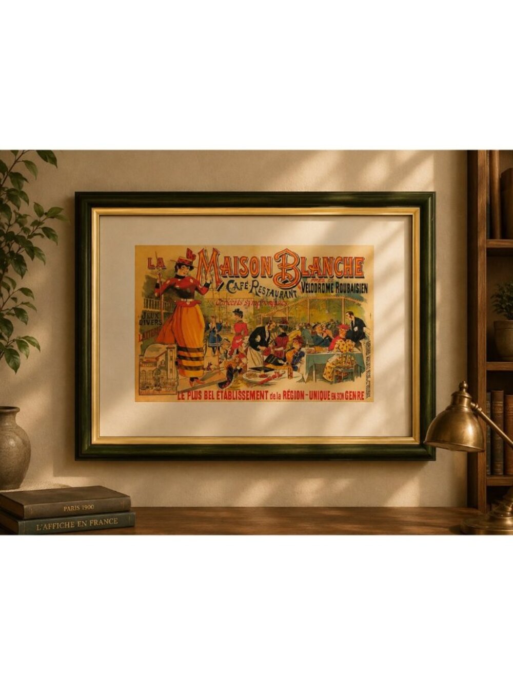 Vintage French Maison Blanche Wood Framed Art Plaque Grandmillennial
